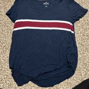 Hollister Women's Navy Top with Red and White Stripe